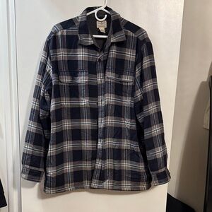 L.L. Bean Navy and Gray Plaid Fleece Lined Shirt Jacket